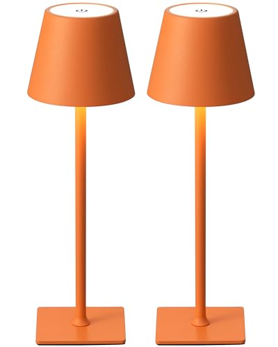 KDG 2 Pack Cordless Table Lamp,Portable LED Desk Lamp, 4000mAh Battery Operated, 3 Color Stepless Dimming Up, for Restaurant/Bedroom/Bars/Outdoor Party/Camping/Coffee Shop Night Light(Orange) - color: Orange-2