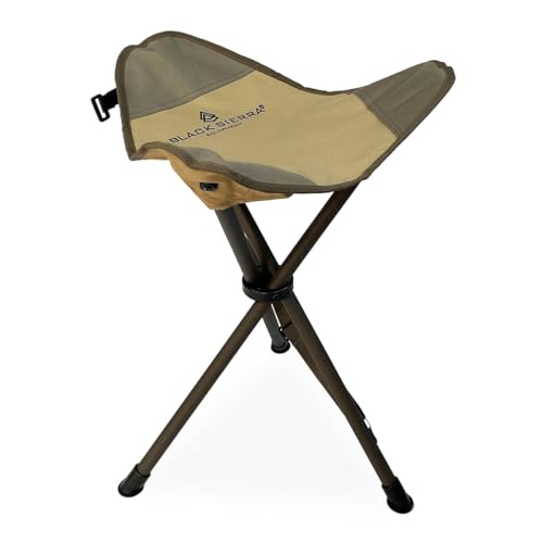 Black Sierra Folding Hunting Stool w/Shoulder Strap Supports 225 lbs, Lightweight Collapsible Tripod Seat, Foldable Steel Frame Chair Perfect for Hunting Blind, Fishing, Hiking, Travel - color: Tan 2
