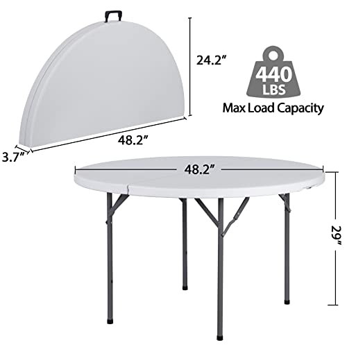 ZenStyle Folding Table, Indoor Outdoor Portable Plastic Dining Card Table Utility Table for Camping Dining Event Party, White (Round, 48"x48") - size: 48"x48"