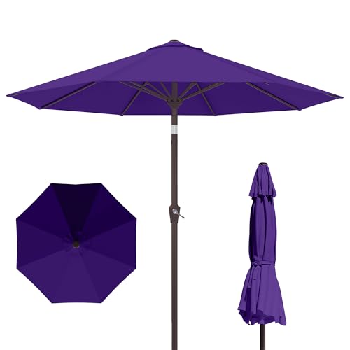 PatioKingdom 10FT Patio Umbrella with Push Button Tilt and Crank, Outdoor Market Umbrella with 8 Fiberglass Ribs, UV Protection Table Umbrella for Pool,Backyard,Garden,Deck - color: Dark Purple, size: 10FT