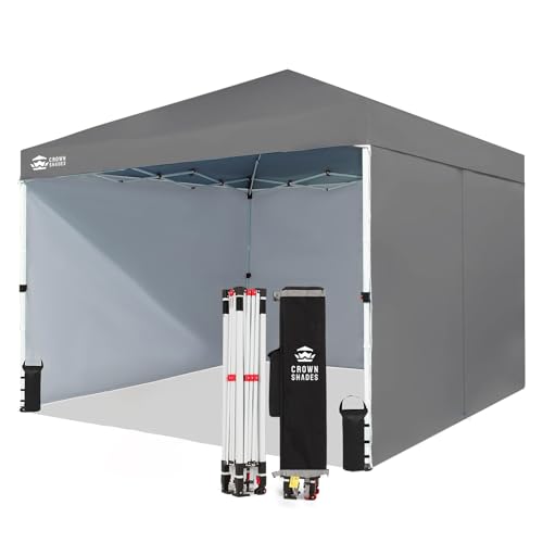 CROWN SHADES 10X10 Commercial Instant Canopy Pop Up Tent with Center Lock, 300D Fabric, 4 Sidewalls, Sto'N Go Bag, Grey - color: Gray, size: 10x10 Classic