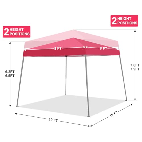 Canopy Tent, 10X10 FT Pop Up Canopy Outdoor Instant Tent Slant Legs with Carrying Bag, Portable Gazebo Shelter for Patio Deck Garden and Beach - 8X8 FT Canopy Cover (Red) - color: Red