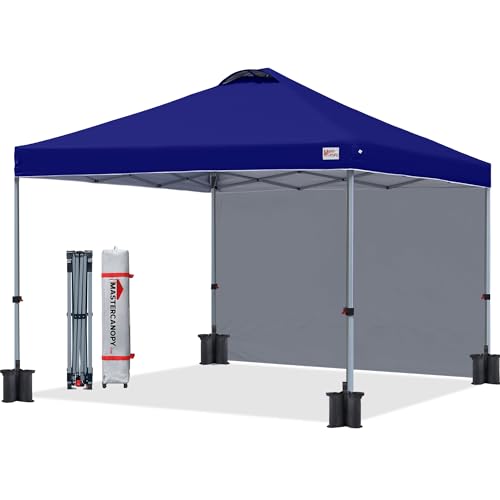 MASTERCANOPY Durable Pop-up Canopy Tent with 1 Sidewall (10'x10',Dark Blue) - color: Dark Blue, size: 10x10