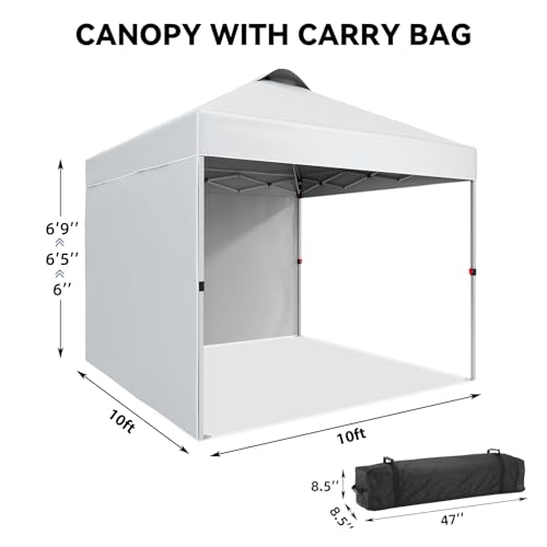 10 x 10 Pop Up Canopy, All Season Instant Canopy with 2 Sidewalls and Vented Roof, Portable Party Tent with Wheeled Carry Bag and Sandbag for Camping, Picnic, Party, White - color: White, size: 2 Side Walls