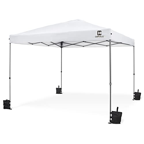 Fencer Wire 10ft x 10ft Pop Up Canopy Tent, Heavy-Duty Commercial Grade with Patented One-Push Central Locking, Portable and Instant Folding Shelter with Wheeled Carry Bag and Weight Bags, White - color: White, style: 10x10