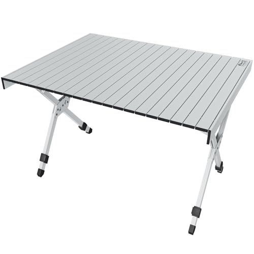 TIMBER RIDGE Folding Camping Table Adjustable Height, 4-6 Person Lightweight Aluminum Roll-up Table for Camping Outdoor Picnic BBQ Backyard Party Support 220 lbs, Silvery - color: Silvery, size: 43" x 28"