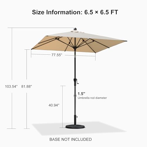 PURPLE LEAF 6.5' x 6.5' Square Patio Umbrella Outdoor Table Umbrella Aluminum Frame Market Umbrella Sun Umbrella with 8 Sturdy Ribs & Tilt for Garden Deck Lawn & Pool Beige - color: Beige, size: 6.5' x 6.5'