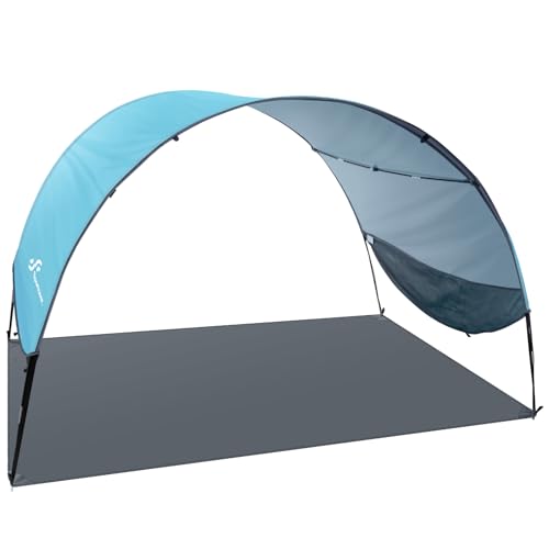 Sportneer Beach Tent Sun Shelter Beach Shade Canopy UPF 50+ UV Protection with 8 Wind Ropes and 12 Ground Stakes for Beach Camping Backyard Picnic Outdoor (Light Blue)