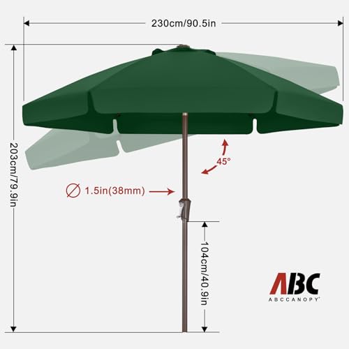 ABCCANOPY 7.5ft Scalloped Patio Umbrella, Outdoor Table Umbrella with Tilt and Crank, Fiberglass Ribs Deck Umbrella for Patio, Pool, Garden, Picnic (Green) - color: Green, size: 7.5FT