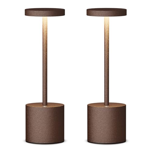 SAKRINGT 2 Pack Cordless Table Lamp Rechargeable, 5000mAh Battery Operated Portable LED Table Light with Dimming, 10-30H Runtime for Restaurant, Patio, Outdoor, Deck, Garden - color: Rust