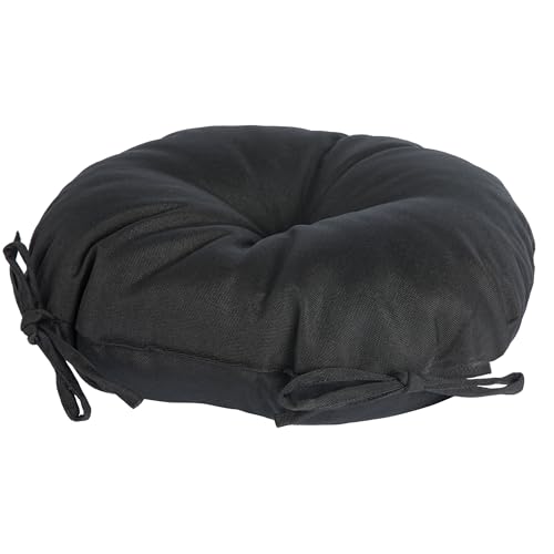 Magpie Fabrics Outdoor 15"x15"x4" Round Bistro Seat Cushions with Ties Set of 2, Tufted Waterproof Patio Floor Chair Pads for Home Garden Balcony Kitchen Office Porch, Black - color: Black