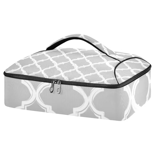 Casserole Carriers for Hot or Cold Food Reusable Casserole Dish Carrier Insulated Thermal Large Capacity Durable Perfect for Party Camping Family Gatherings Yellow Fish - color: Silver Minimalist Quatrefoil