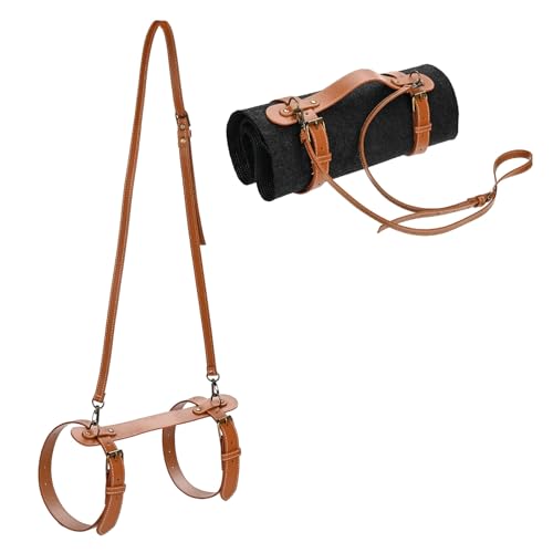 M METERXITY 1-Pack Outdoor Picnic Blanket Carry Strap, 22.8" Portable PU Leather Handle Belt Carrier with Adjustable Straps for Camping/Picnics/Travel, Motorcycle Bedrolls Carrier [Brown] - size: 22.8"