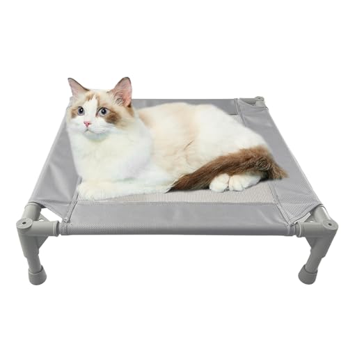 Pozico Elevated Pet Bed with Breathable Mesh for Small Cat and Dog, Raised Cooling Pet Cot for Puppy and Kitty, 18.9x18.9 inch (Gray Bed) - color: Gray Bed
