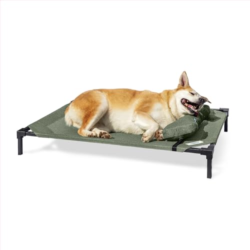 Coolaroo Pro Elevated Dog Bed with HeatShield Fabric – Advanced Cooling Raised Cot for Medium & Large Breeds, Easy-Clean, Low-to-Ground Access, Bonus Bolster Pillow – Everglade Green - color: Everglade Green, size: Large