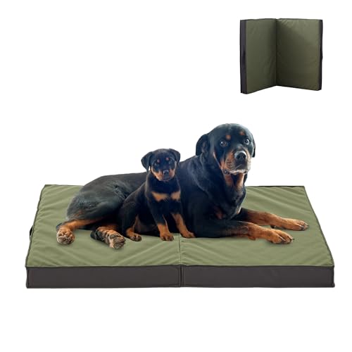 Outdoor Dog Beds for Large Dogs, Waterproof Dog Bed Portable Foldable with Washable Cover, Orthopedic for Outside Indoor, 41inch All Weather to Use - color: Olive Green, size: X-large