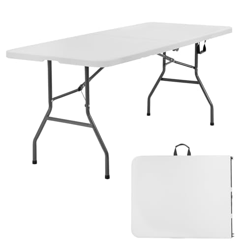 PayLessHere | 6FT Folding Table | Portable Plastic Table with Carry Handle | Waterproof & Foldable Table Design | Steel Frame with Lock | White | for Events, Camping, Indoor & Outdoor Use - color: White, size: 6 FT