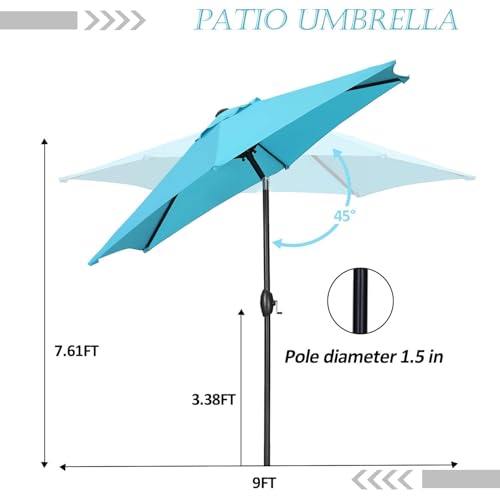 HYD-Parts 9FT Patio Umbrella Outdoor Table Umbrella,Market Umbrella with Push Button Tilt and Crank for Garden, Lawn, Deck, Backyard & Pool, with a Base (Blue) - color: Blue, size: Umbrella+Base