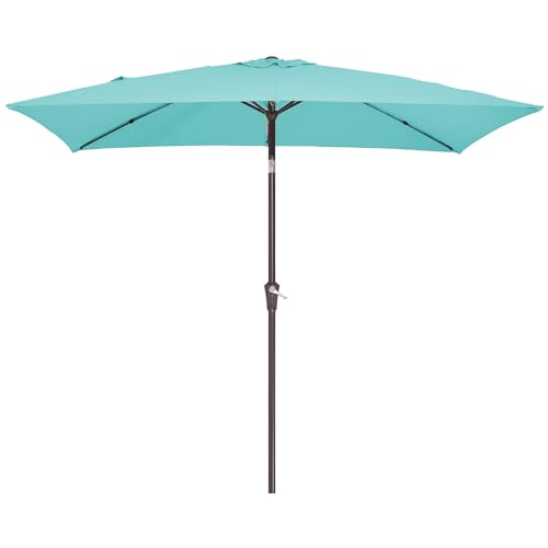 JEAREY 6.5x10 ft Rectangular Patio Umbrellas Outdoor Market Umbrella with Push Button Tilt and Crank, T-Blue - color: T-Blue, size: 6.5x10ft