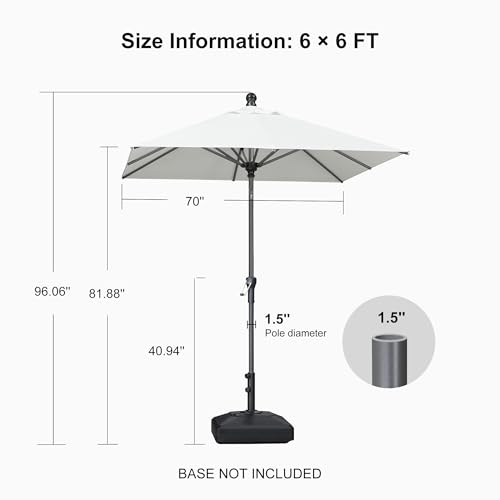 PURPLE LEAF 6' x 6' Square Patio Umbrella Outdoor Table Umbrella Aluminum Frame Market Umbrella Sun Umbrella with 8 Sturdy Ribs Tilt for Garden Deck Lawn Pool White - color: White, size: 6' x 6'