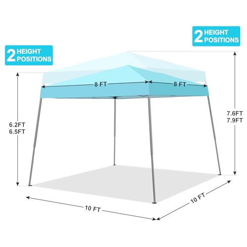 Canopy Tent, 10X10 FT Pop Up Canopy Outdoor Instant Tent Slant Legs with Carrying Bag, Portable Gazebo Shelter for Patio Deck Garden and Beach - 8X8 FT Canopy Cover (Cyan Blue) - color: Cyan Blue