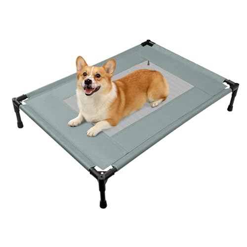 Elevated Dog Bed for Large Dogs - Outdoor Cooling Cot with Washable Breathable Mesh, Portable Raised Pet Bed with Non-Slip Feet & Waterproof Teslin, Heavy Duty & Chew Proof for Camping (Grey, Small) - color: Grey, size: Small 26"l X 17"w X 7"h