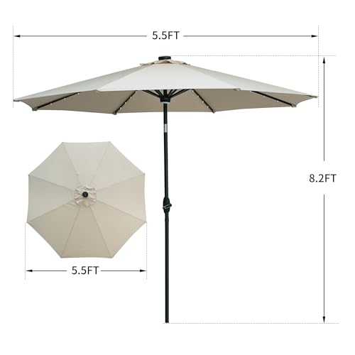 GDY 10Ft Patio Umbrella, Table Umbrella with 40 LED Lights, Outdoor Umbrellas for Patio, with Tilt and Crank, Center Light, for Garden, Deck, Backyard, Pool, and Beach. - color: Khaki