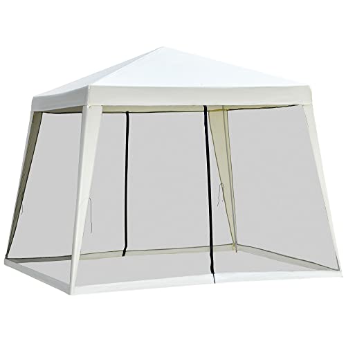 Outsunny 10'x10' Outdoor Canopy Tent, Slant Leg Sun Shelter with Mesh Sidewalls, Patio Tents for Parties, Cream White - color: Cream White