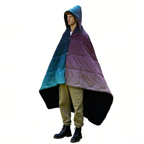 zzlamb Hooded Stadium Blanket,Waterproof Outdoor Camping Blanket Polar Fleece,Warm Windproof Portable for Stadium,Sports,Picnic,Beach,Car,Pets,56x75in Purple Green Fade - color: Purple Green Fade