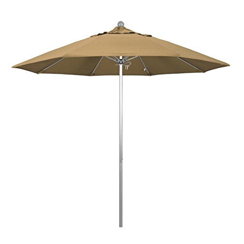 California Umbrella 9' Round Aluminum/Fiberglass Umbrella, Push Open, Silver Pole, Olefin Champagne Fabric - color: Champagne