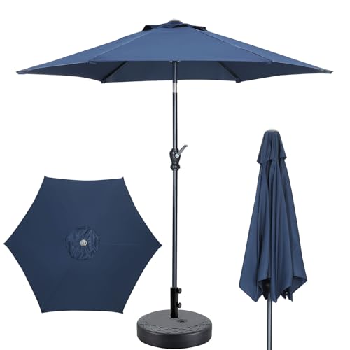 GDY 7.5ft Patio Umbrella Outdoor Umbrella with Tilt, Crank and Umbrella Weighted Base, for Yard/Outdoor/Wedding Parties and Events (Navy Blue) - color: Navy Blue, size: Umbrella+Base