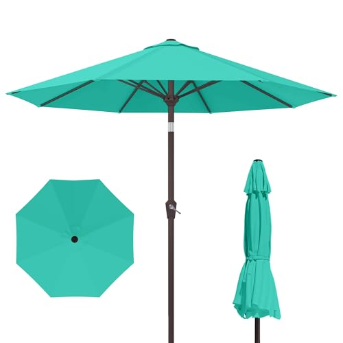 Kingdura 10FT Outdoor Patio Umbrella, Market Table Umbrella with Push Button Tilt and Crank, 8 Sturdy Fiberglass Ribs, UV Protection for Pool, Lawn, Deck, Backyard, Garden (Tiffany blue) - color: Tiffany blue, size: 10 FT
