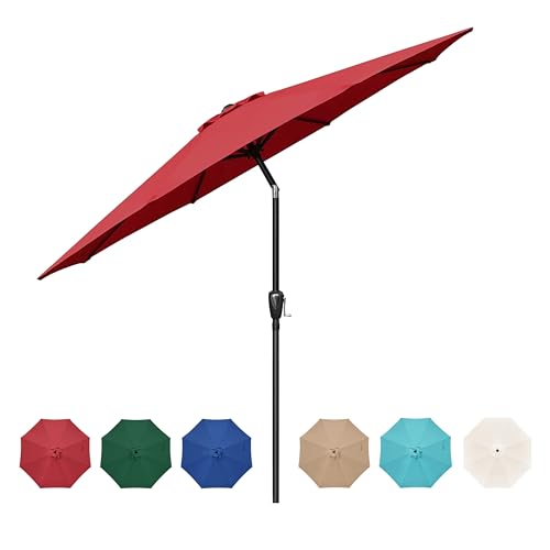 HealSmart 9ft Patio Umbrella with Push Button Tilt/Crank, Outdoor Table Market Yard Umbrella with 8 Sturdy Ribs for Garden, Backyard, Deck, Pool, Red - color: Red, size: 9FT