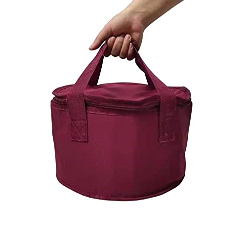 Set of 2 Polyester Fabric Round Thermal Casserole Carrier,Reusable Insulated Lunch Cooler Bag,Pie Carrier for Potluck,Picnics,Collapsible Cooler for Hot/Cold Food,11X7 inch - color: Red Color