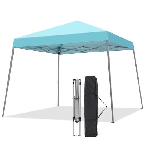 Canopy Tent, 10X10 FT Pop Up Canopy Outdoor Instant Tent Slant Legs with Carrying Bag, Portable Gazebo Shelter for Patio Deck Garden and Beach - 8X8 FT Canopy Cover (Cyan Blue) - color: Cyan Blue