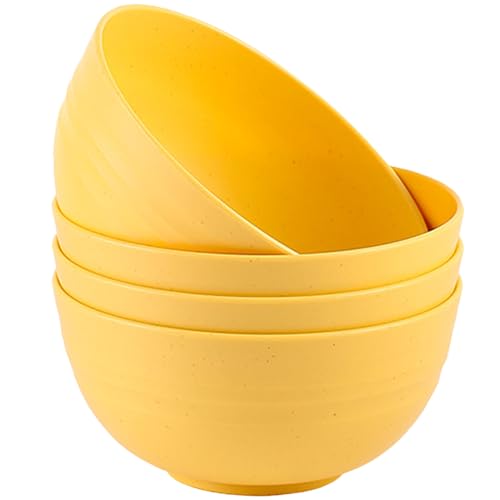 Unbreakable Wheat Straw Cereal Bowls Set of 4, 24 OZ Microwave and Dishwasher Safe Lightweight Soup and Salad Bowl Sets, Reusable Dessert Bowls for Rice, Pasta, Snack, Fruit, BPA Free (Yellow) - color: Orange