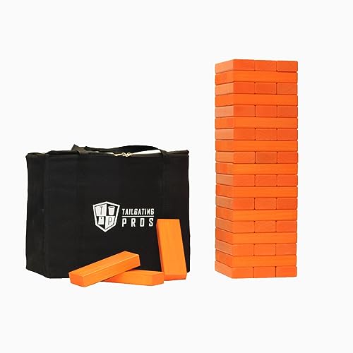 Tailgating Pros Premium Giant Toppling Timbers with Carrying Case – Choose Your Team Colors! Jumbo Outdoor Yard Game, Tower Grows to Over 5 Feet! - color: Orange/Orange