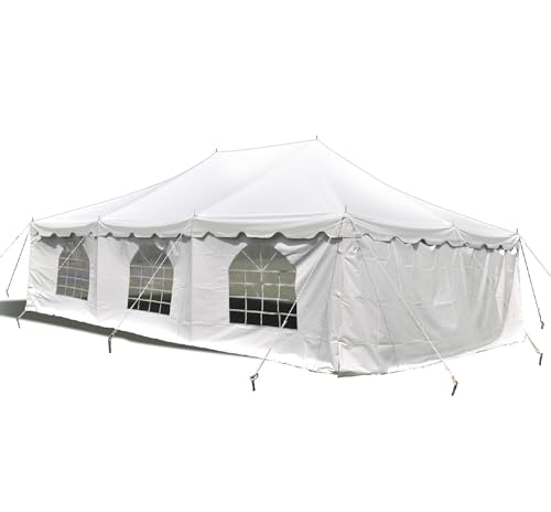 Party Tents Direct 20 x 30 Weekender Pole Tent with Sidewalls, Heavy Duty Waterproof PVC White Canopy, Easy Up Outdoor Event Pavilion Gazebo for Weddings, Parties, Graduations, and Banquets - color: White, size: 20' x 30'