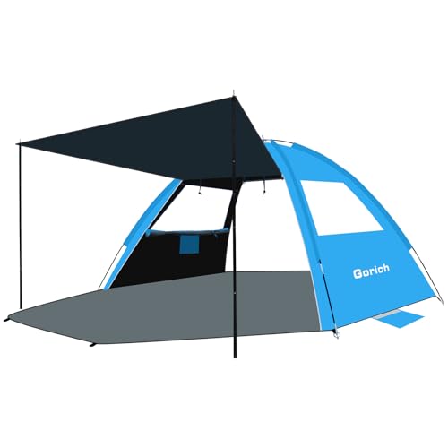 Gorich Beach Tent with Canopy - Easy Setup 3-4/5-6/7-8 Person Portable Sun Shelter, UPF 50+ UV Protection Sun Shade, Lightweight & Compact Beach Cabana for Family Travel - color: Dark Shelter-Skyblue, size: 5-6 Person