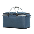 Large Picnic Basket, Insulated Beach Bag Cooler Reusable with Zippered Top & Handles Reusable Folding Grocery Basket Insulated Cooler Bag for Picnic Travel - color: Navy Blue