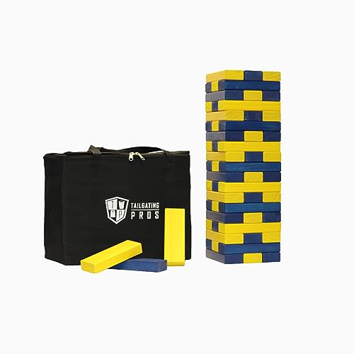 Tailgating Pros Premium Giant Toppling Timbers with Carrying Case – Choose Your Team Colors! Jumbo Outdoor Yard Game, Tower Grows to Over 5 Feet! - color: Navy/Yellow