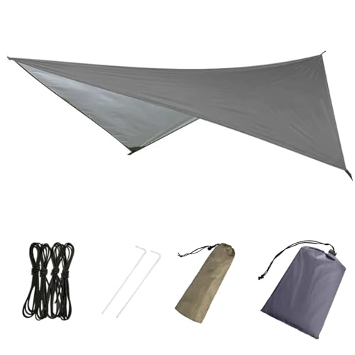 Azarxis Hammock Camping Tarp Rain Fly, Waterproof Tent Shelter Awning Sunshade Cloth Picnic Mat for Outdoor Hiking Beach Backpacking - Included Guy Lines & Stakes - color: #01 Gray, size: 7.55 x 4.59 ft