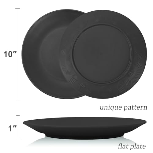 Wrova Wheat Straw Dinner Plates 10 Inch Unbreakable Set of 8 - Dishwasher & Microwave Safe Plastic Plates Reusable - Lightweight Plates for kitchen,camping,salad - Black to Grey - color: Black/Deep Gray/Gray, size: 10 inch