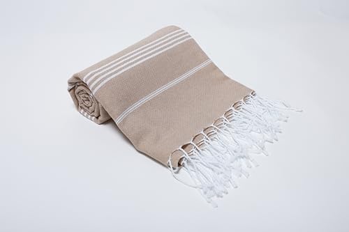 Turkish Beach Towel 100% Organic Cotton Extra Large Oversized (39 x 71 Inches) Quick Dry Sand Free Light Weight Prewashed for Bath Beach Gym Yoga Travel Towel Blanket (Camel) - color: Camel