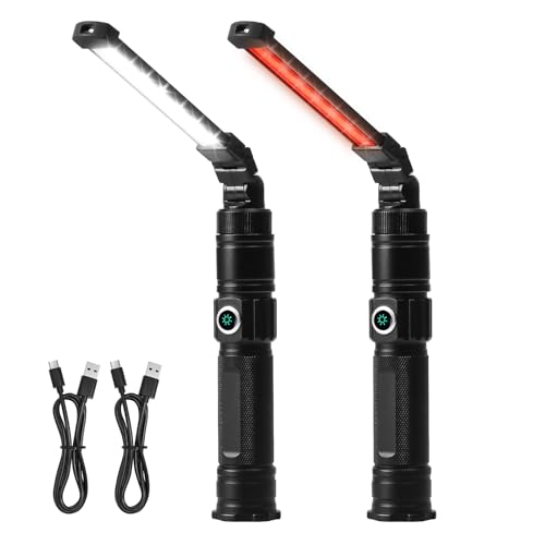 Magnetic Work Light Rechargeable, 1200LM，360° Folding LED Mechanic Light with Magnet Base, Type-C Automotive Inspection Flashlight, Tool Gifts for Men，2-Pack