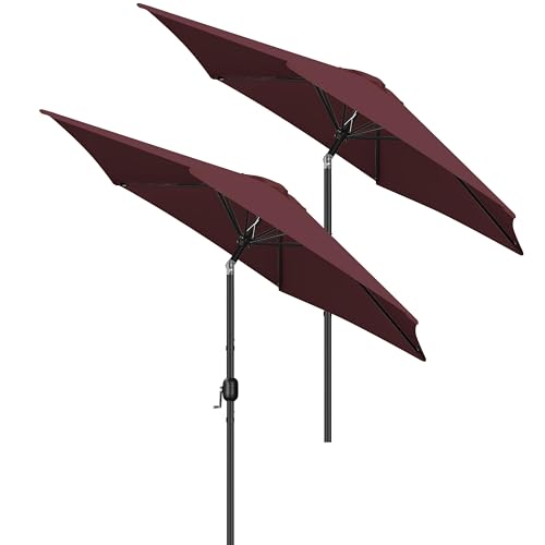Yaheetech 2 Pack 9FT Outdoor Patio Umbrella Outdoor Table Umbrella w/Push Button Tilt & Crank, Yard Sun Shade UV Protection Waterproof for Pool, Market, Terrace, Beach, Outdoor Restaurant, Burgundy - color: Burgundy, size: 9FT