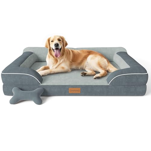 CWAWZ Extra Large Dog Bed, Orthopedic XL Dog Bed with Cooling Gel Memory Foam, Waterproof Pet Bed with Removable Washable Cover, 42" Pet Sofa Couch Dutch Velvet with Bone Toy, Dark Gray - color: Dark Grey, size: X-Large(42"L x 30"W x 9.5"Th)