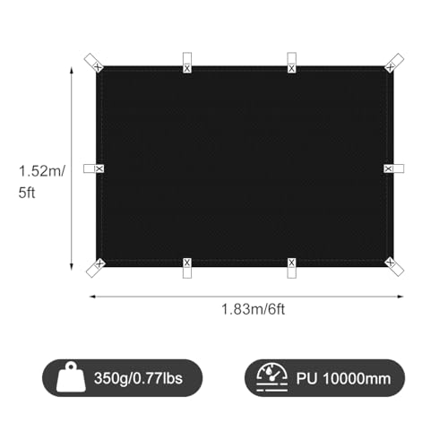 Black Waterproof Tarp Cover for Outdoor: Multi-Purpose Oxford Tarpaulin with Reinforced Webbing Loops for Camping Boat Pool Roof Tent - Durable and Tear Resistant (5ftx6ft) - size: 5x6ft