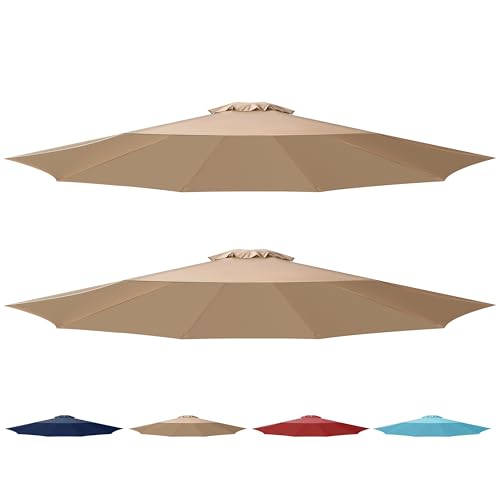 Simple Deluxe 2 Pack 9' Patio Umbrella Replacement Canopy Only Outdoor Table Market Yard Umbrella Replacement Top Cover with 8 Ribs, Tan - color: 2P-Tan Canopys, size: 9ft