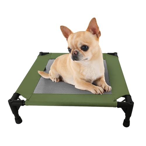 Pozico Elevated Pet Bed with Breathable Mesh for Small Cat and Dog, Raised Cooling Pet Cot for Puppy and Kitty, 18.9x18.9 inch (Olive Green Bed) - color: Olive Green Bed